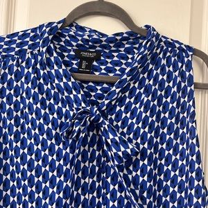 Blue Pattern Button Down Bow Blouse